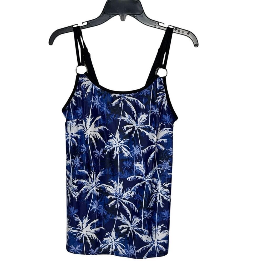 Tankini Swimsuit Top Sz M Blue White Palm Tree Adjustable Straps | NWOT